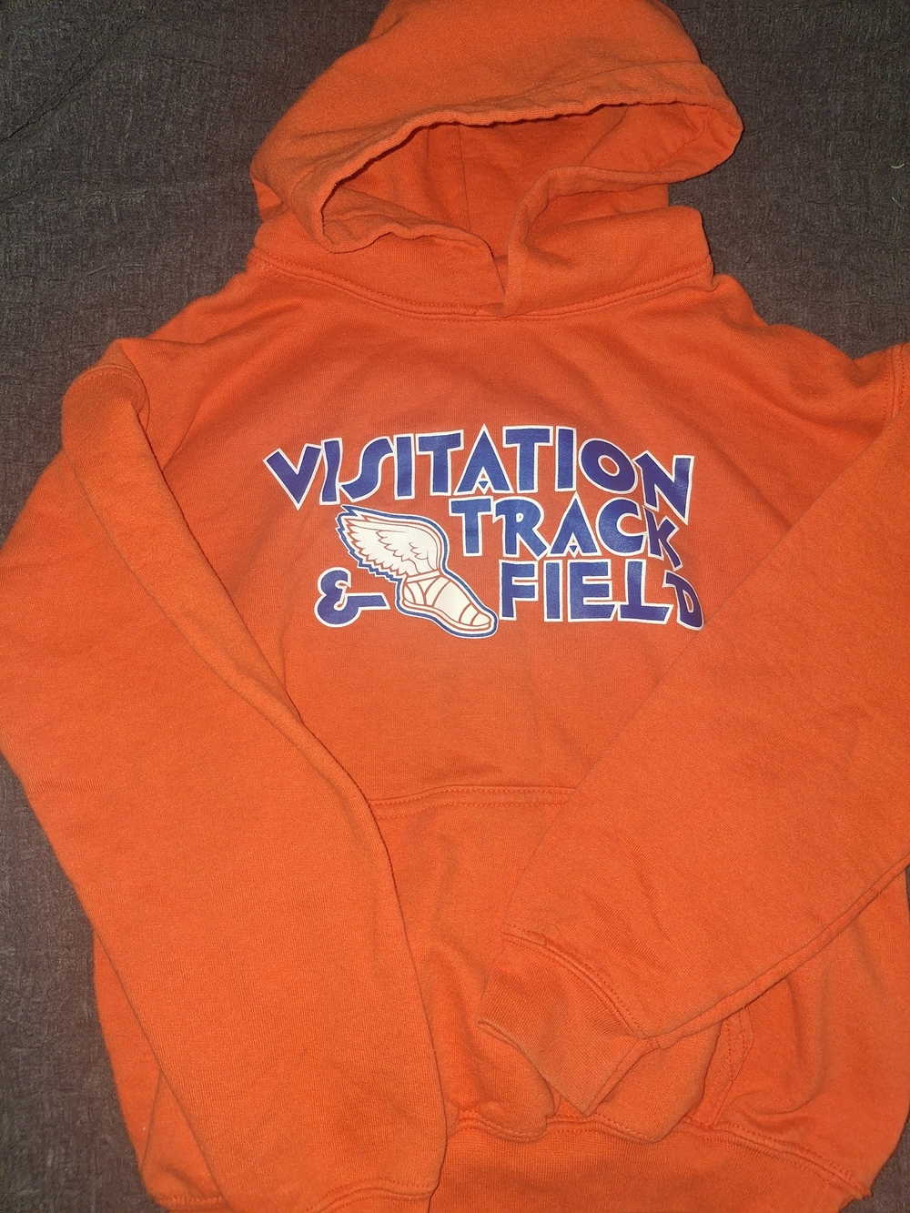 Gildan Orange Kids Hoodie with Visitation Track & Field Graphic